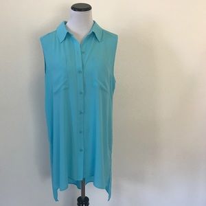 CHICO'S HIGH LOW SHIRT DRESS, TURQUOISE, SIZE 2